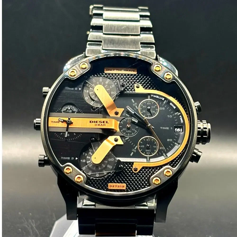 Diesel Mr Daddy 2.0 DZ7312 Black Rose Gold Dial Multi Time Zone Men's Watch
